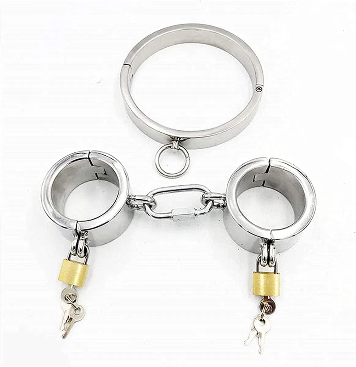 Schwer Metall Handschellen+Fußfesseln+Halsband Mit Eisenkette BDSM Extrem Bondage Kit Edelstahl Handfesseln Fußschellen SM Fesselset Sexspielzeug for Männer Frauen