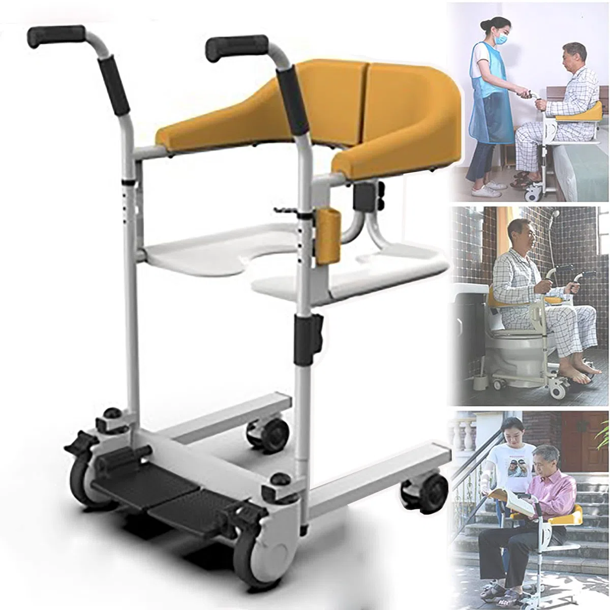 Patientenlifter für zu Hause, sitzende Patiententransfermaschine, Abnehmbarer Toilettenstuhl/mobiler Duschstuhl, effiziente Tragfähigkeit von 120 kg/265 lbs, 9-Stufen-Lifteinstellun