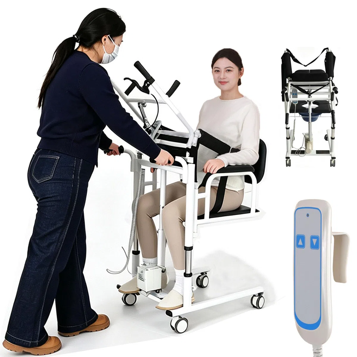 Elektrischer Patientenlifter, Tragkraft 200 Kg, Kabelfernbedienung, Transferlifter Mit 180°-Bezug Aus Geteiltem PU-Leder, Tragbarer Lifter Für Senioren Vom Bett Zur Toilette/Zum Sofa/Zum Esstisch