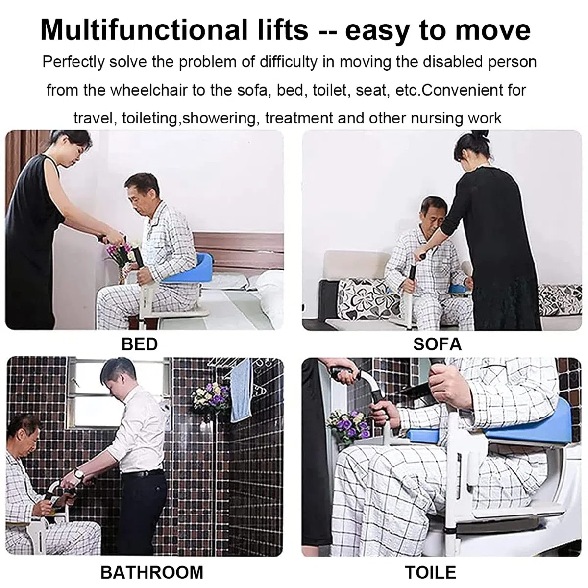 Patientenlifter für zu Hause, sitzende Patiententransfermaschine, Abnehmbarer Toilettenstuhl/mobiler Duschstuhl, effiziente Tragfähigkeit von 120 kg/265 lbs, 9-Stufen-Lifteinstellun