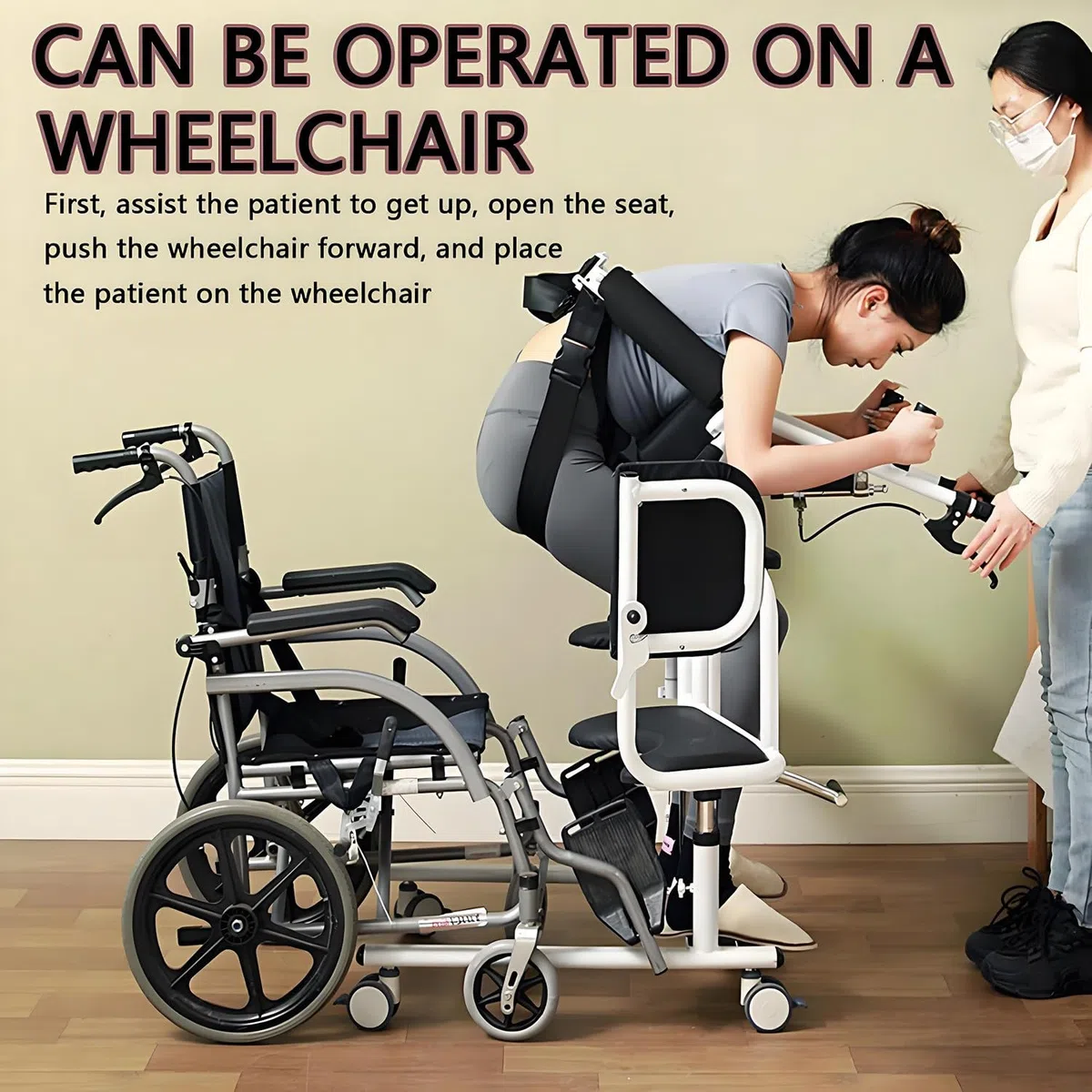 Patientenlift-Transferstuhl, tragbarer 4-in-1-Transferstuhl mit Rollen, Steh-Transferstuhl für Erwachsene und Behinderte zu Hause, einfach zu verwenden – Gewichtskapazität 400 lb Blue