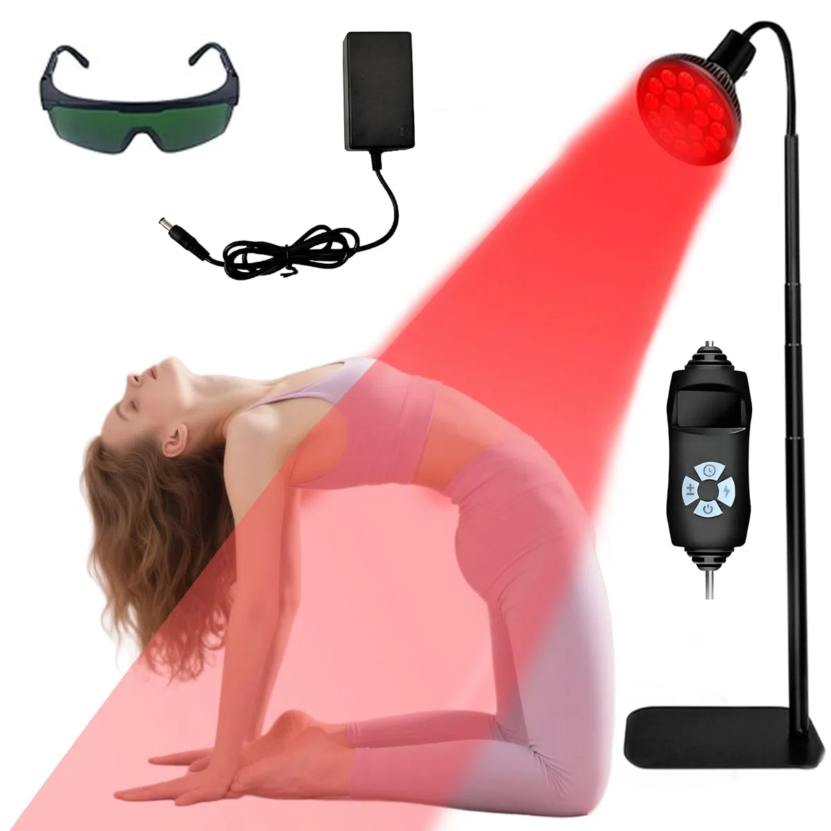 Rotlichttherapielampe Infrarot 660 nm und 850 nm mit verstellbarem Ständer und Winkeln für Gesicht und Körper – 54 W, 18 LED, 5–30 Min. Timer, 5 Helligkeitsstufen mit Schutzbrille – Frauen und Mädchen