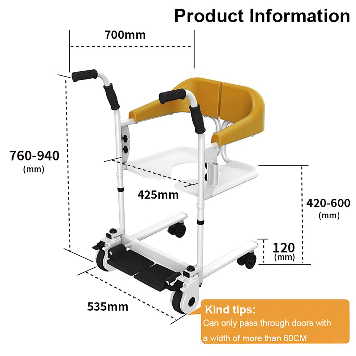 Patientenlifter für zu Hause, sitzende Patiententransfermaschine, Abnehmbarer Toilettenstuhl/mobiler Duschstuhl, effiziente Tragfähigkeit von 120 kg/265 lbs, 9-Stufen-Lifteinstellun