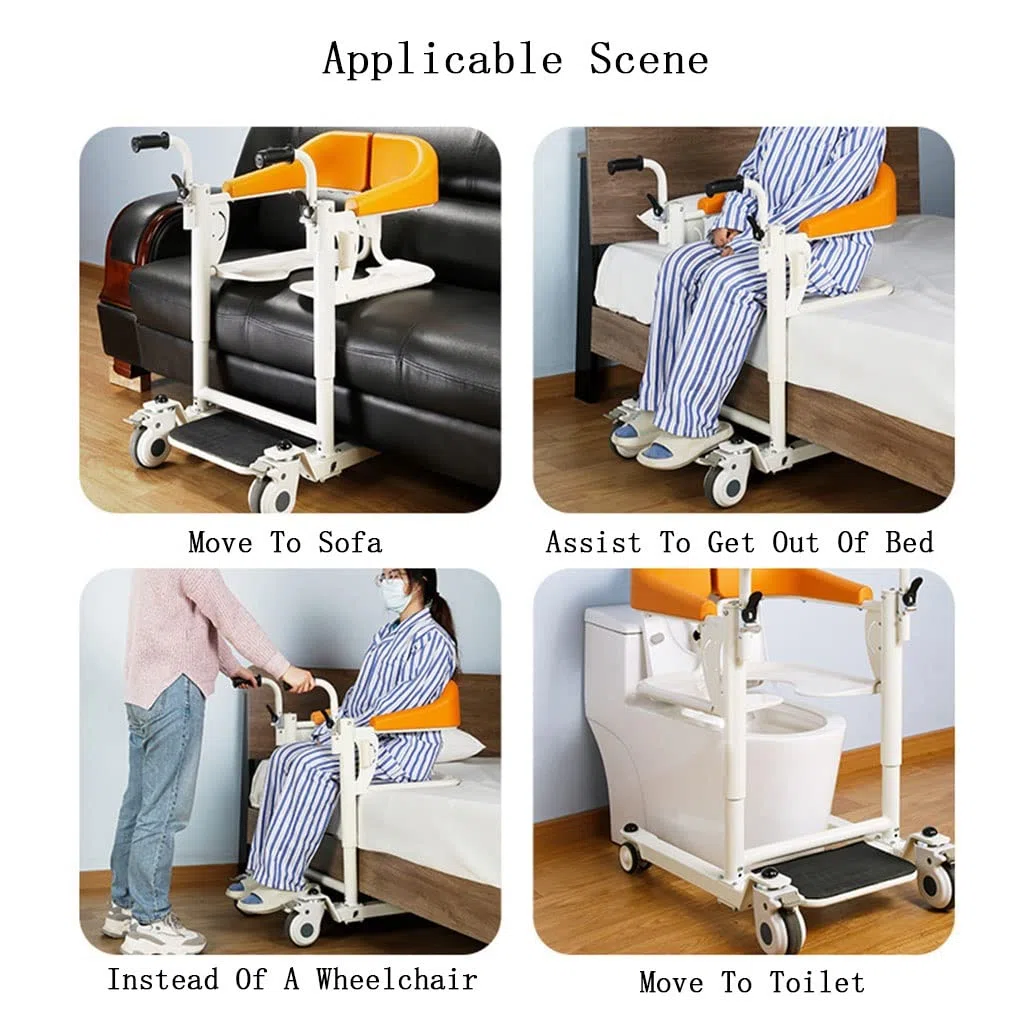 Rollstuhl-Elektro-Patientenlifter-Rollstuhl mit klappbarer Armlehne und leisem Universalrad für ältere und behinderte Menschen zu Hause