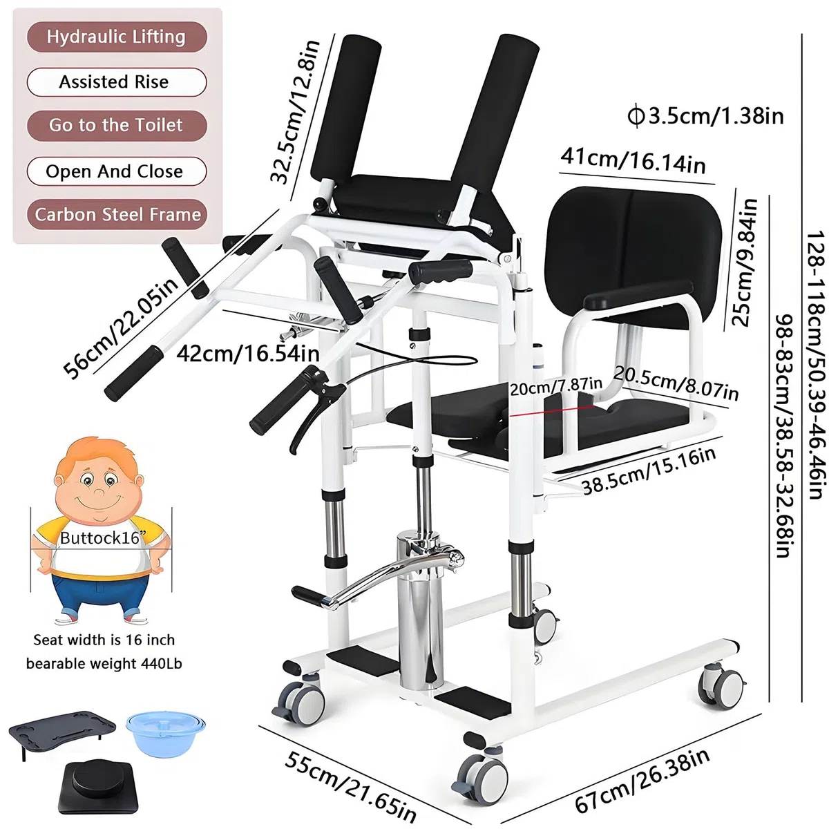 Patientenlift-Transferstuhl, tragbarer 4-in-1-Transferstuhl mit Rollen, Steh-Transferstuhl für Erwachsene und Behinderte zu Hause, einfach zu verwenden – Gewichtskapazität 400 lb Blue