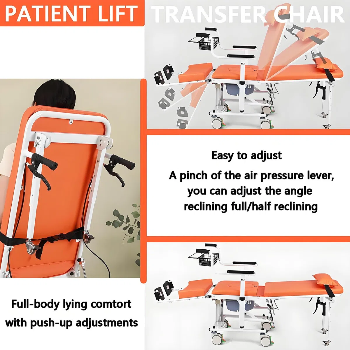 Hydraulischer Patientenlift-Transferstuhl für Zuhause, mit Esstisch, 180 kg Tragkraft, Transferliftstuhl zum Badezimmer für Senioren mit Behinderung, für Transfers von Betten, Sofas, Toiletten
