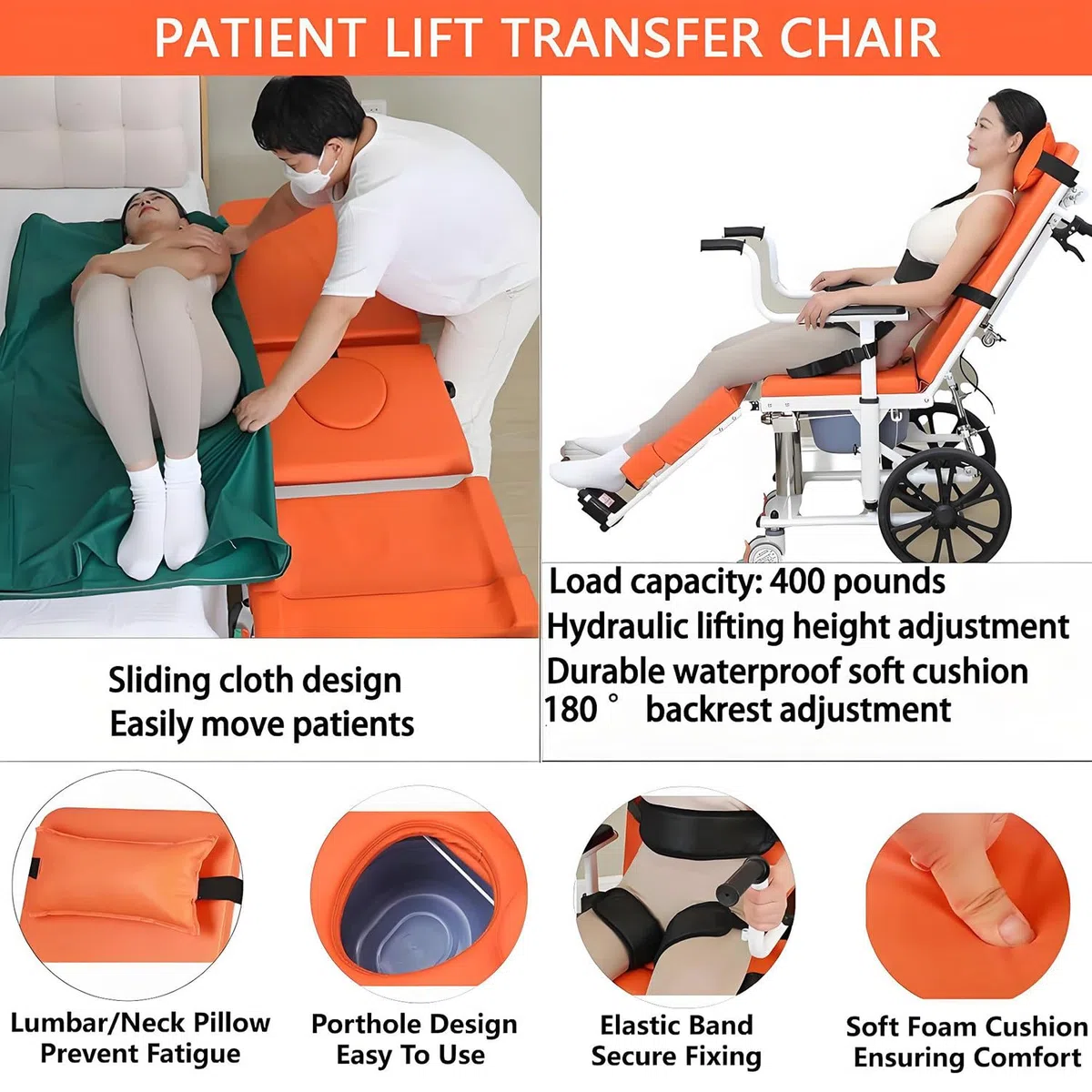 Hydraulischer Patientenlift-Transferstuhl für Zuhause, mit Esstisch, 180 kg Tragkraft, Transferliftstuhl zum Badezimmer für Senioren mit Behinderung, für Transfers von Betten, Sofas, Toiletten