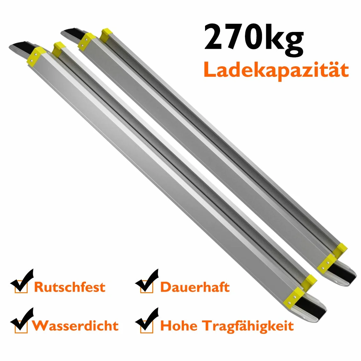 COSTWAY 2 x Rollstuhlrampe bis 270 kg, 121,5-212,5 cm, Teleskoprampe mit Antirutsch Belag, Teleskop-Rampe Paar Aluminium, Auffahrschiene rutschfest, Laderampe Rampe Alu