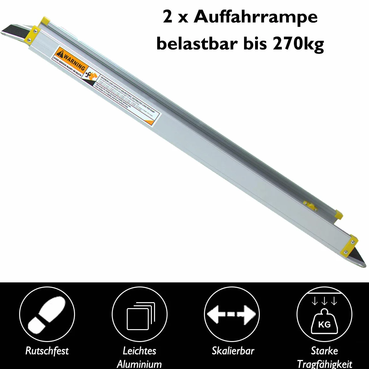 COSTWAY 2 x Rollstuhlrampe bis 270 kg, 121,5-212,5 cm, Teleskoprampe mit Antirutsch Belag, Teleskop-Rampe Paar Aluminium, Auffahrschiene rutschfest, Laderampe Rampe Alu