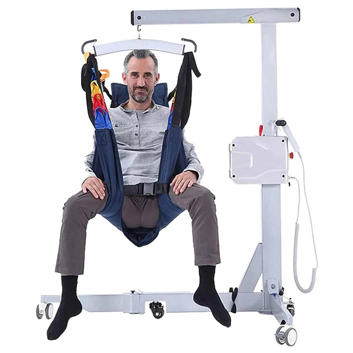 Elektrische Patientenhebemaschine, Transfergerät für Krankenpfleger und gelähmte Patienten, faltbarer Sitzlift mit Fernbedienung und 360-Grad-Drehung