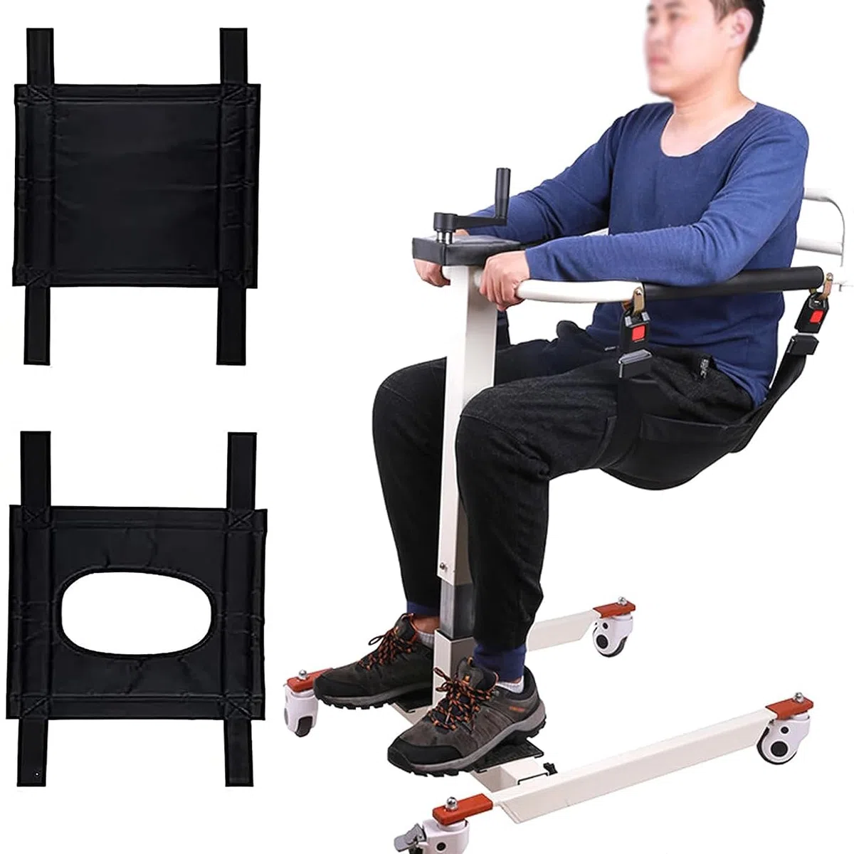 Patientenlift-Transferstuhl, Patientenlift für zu Hause, mit 180 ° geteiltem Sitz, Einstellbarer Höhe, mit Bremse, Tragkraft 150 kg, Rollstuhllift für bettlägerige, gelähmte alte Menschen