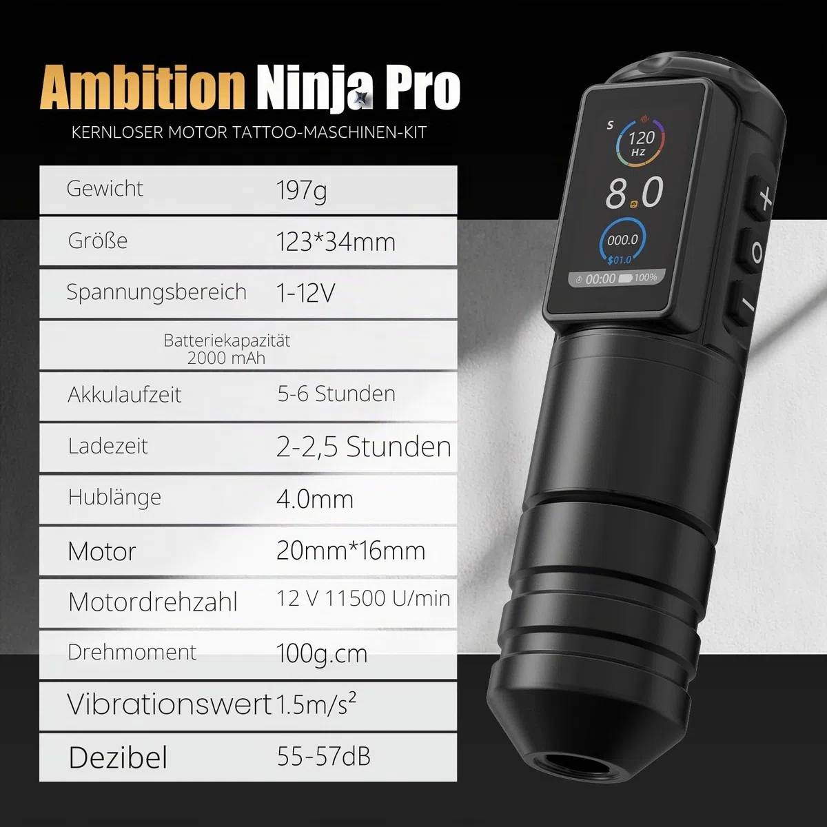 Ambition Ninja Pro Tattoo Maschine Dual 2000mAh Akku