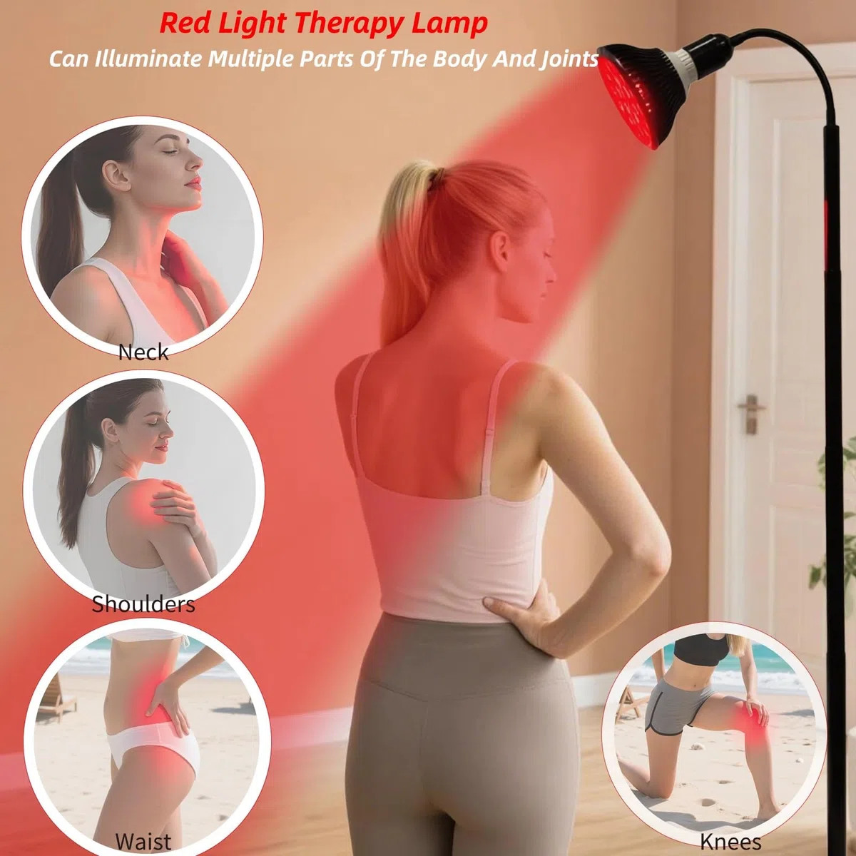 Rotlichttherapielampe Infrarot 660 nm und 850 nm mit verstellbarem Ständer und Winkeln für Gesicht und Körper – 54 W, 18 LED, 5–30 Min. Timer, 5 Helligkeitsstufen mit Schutzbrille – Frauen und Mädchen