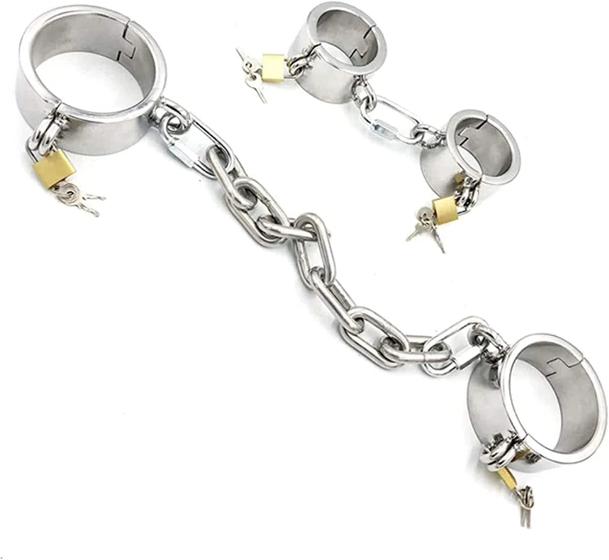 Schwer Metall Handschellen+Fußfesseln+Halsband Mit Eisenkette BDSM Extrem Bondage Kit Edelstahl Handfesseln Fußschellen SM Fesselset Sexspielzeug for Männer Frauen